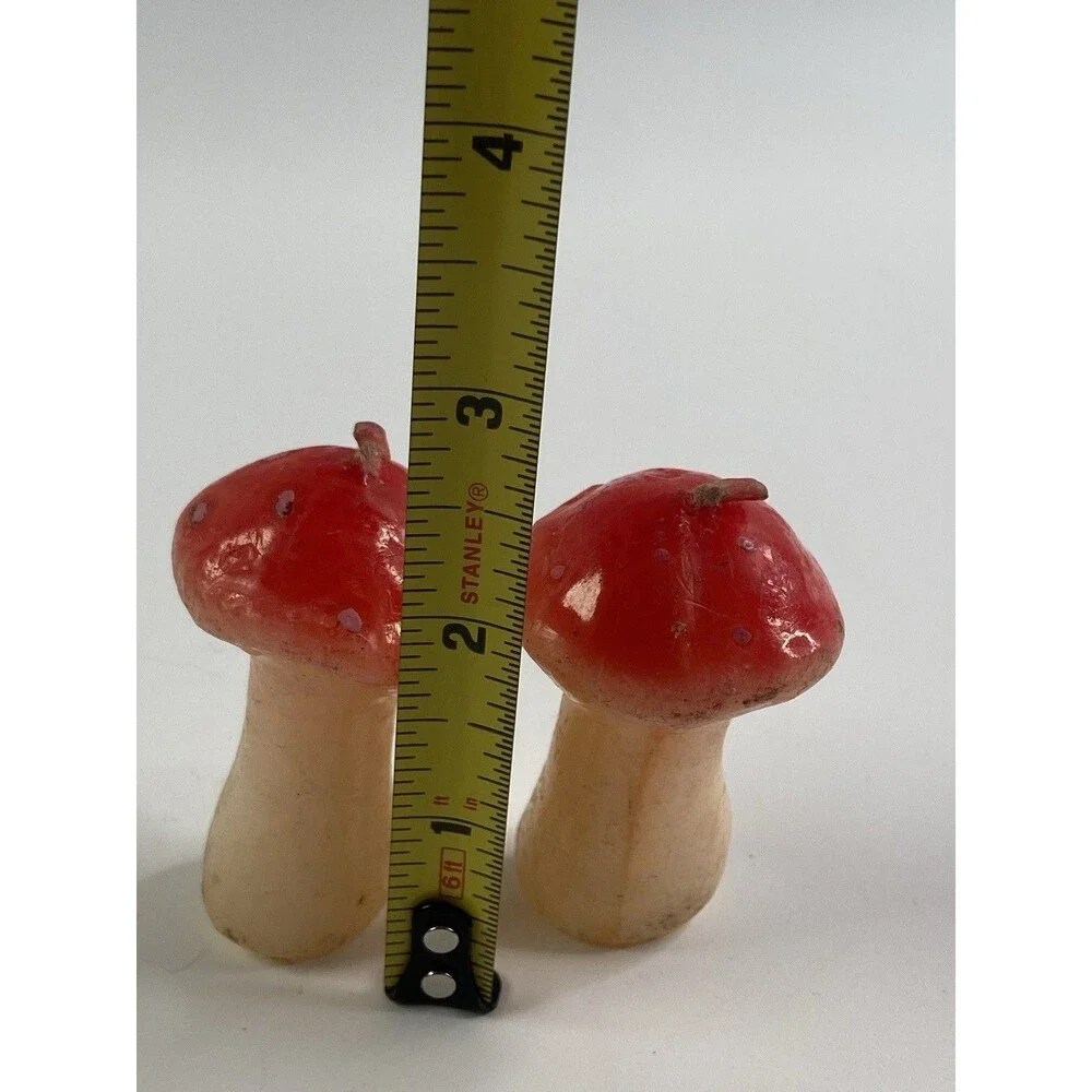 Vintage Mushroom Candles Set of 2 Red Toadstool Retro Cottagecore Decor MCM